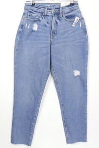 NWT Old Navy Womens 4 High Rise Curvy OG Ankle Blue Jeans Distressed Raw Hem - Picture 1 of 21