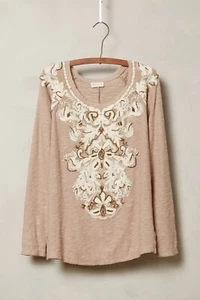Anthropologie Rococo Pullover Top by Meadow Rue - Sz Petite XXS (Taupe) - Picture 1 of 10