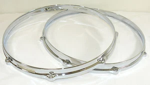 14" 8 hole Die Cast Drum Hoops 1 Batter & 1 Snare Build Restoration Set Chrome - Picture 1 of 7