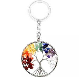 Genuine Tree of Life Keyring, 7 Chakra Healing Lucky Gemstone Keychain Gift - Picture 1 of 5