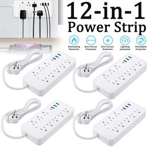 US Power Strip Surge Protector 8 AC Outlets 3 USB Ports Type C Port w/ 4FT Cable - Picture 1 of 19