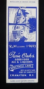 1960s Twin Oaks Good Food Ale & Liquors on Spectacle Lake Niantic Cranston RI MB - Picture 1 of 2