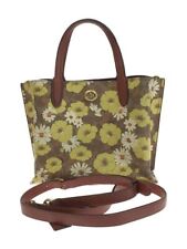 COACH Shoulder Bag 2 Way Brown Canvas With Floral Flower Pattern C9721 Used