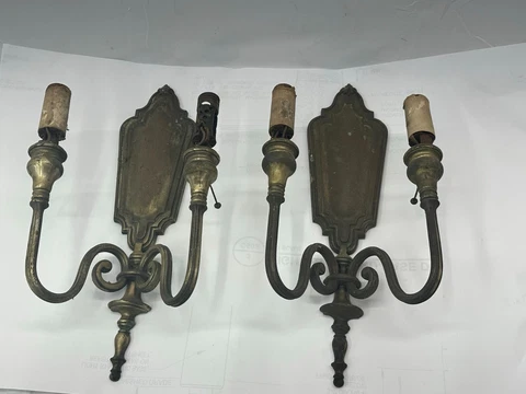 2 Vintage FRENCH Style DOUBLE WALL SCONCES Candelabras ELECTRIC antique Cover