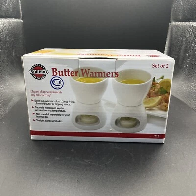Calentador de mantequilla de porcelana Norpro 213, juego de 2 piezas nuevo, caja abierta Foto 1 de 3