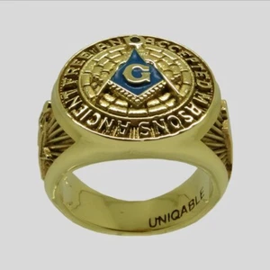 A.F.A.M Masonic 10K Solid Yellow Gold Ring Freemason Mans All Size UNIQABLE - Picture 1 of 12
