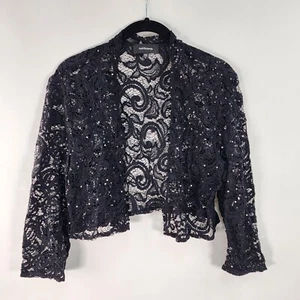 R&M Richards Jacket Women's  L Black Sequin Lace Bolero Holiday Formal - Picture 1 of 8