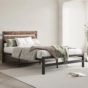 Full Size Platform Bed Framew/Rustic Vintage Wood Headboard No Box Spring Needed - Picture 1 of 7