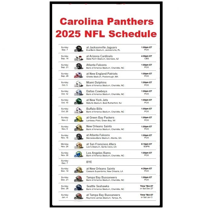 Carolina Panthers 2025 NFL Football Schedule Refrigerator Magnet 4 by 6 inch - Image 1 of 1