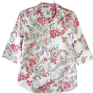 Chicos Womens Size 8/10 Cotton Paisley No Iron Pocket Tunic Button Down - Picture 1 of 12
