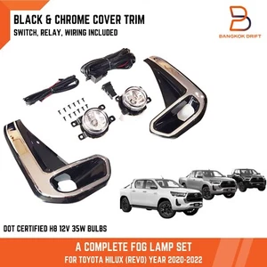 Fog Lamp Driving Light FIT Toyota Hilux Revo 20-21 AN120/130 Black Chrome Cover - Picture 1 of 6
