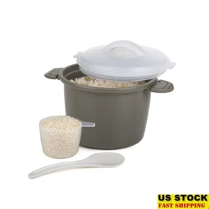 Microwave Rice Cooker 4 Piece Set BPA Free Steamer 6 Cups Dishwasher Safe Gray - Picture 1 of 5