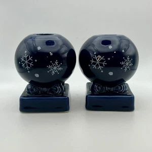 RARE PAIR Fiesta Cobalt Snowflake Betty Crocker Bulb Candleholders Fiestaware - Picture 1 of 8