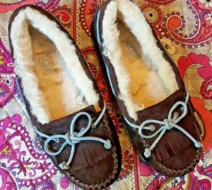 Zapatillas UGG Australia Mandie Marrón Gamuza Cuero Corbata Mocasín Talla 5 EE. UU. / 36 UE - Imagen 1 de 6