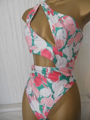 PINK / WHITE SOUTH BEACH CUT OUT ONE SHOULDER SWIMSUIT SIZE 12 SWIMWEAR - Image 1 of 2