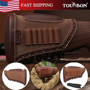 TOURBON Canvas Leather Cheek Rest Rifle Shells Holder Shooting Gun Stock Cover - Picture 1 of 24