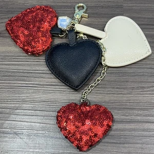 Betsey Johnson Multiple Heart Keychain Charm Red Sequin Black White Gold - Picture 1 of 16