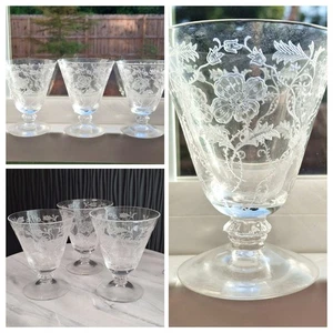 Vintage Fostoria Crystal Etched Glasses "Shirley" Set of 3 - Picture 1 of 4