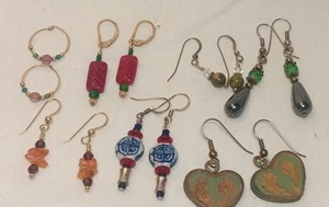 Lot of 7 Pairs of Boho Stone Bead Dangle Earrings Pierced - Picture 1 of 5