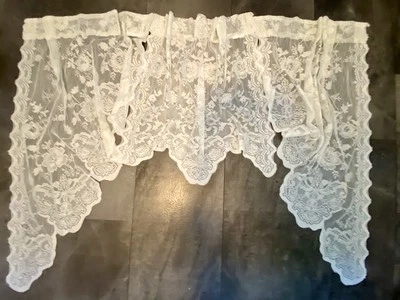 JUEGO DE CORTINAS DE ENCAJE FLORAL ROSA BLANCA ESTILO VINTAGE Foto 1 de 4