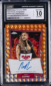 2025 TOPPS CHROME WWE ORANGE GEOMETRIC REFRACTOR PETE DUNNE CGC 10 GM AUTO 10 - Picture 1 of 2