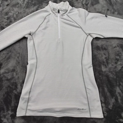 Camisa Eddie Bauer Mujer Mediana Blanca Rayas FreeHeat Pro First Ascent 1/4 Cremallera Foto 1 de 4
