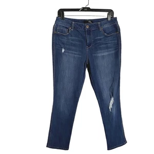 1822 Crop Ankle Denim Jeans Pants Womens Size 30 Distressed Darker Slim Stretch - Picture 1 of 9