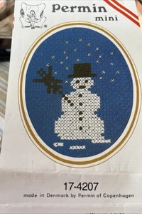 Mini Snowman Cross Stitch Christmas Card To Make Permin Of Copenhagen - Picture 1 of 7