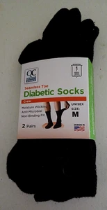 Quality Choice Seamless Toe solid black 2 pair pack Diabetic Socks Medium - Picture 1 of 3
