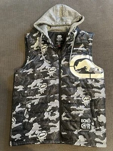 Gilet imbottito Ecko Unltd uomo grande grigio mimetico full zip con cappuccio - Foto 1 di 5