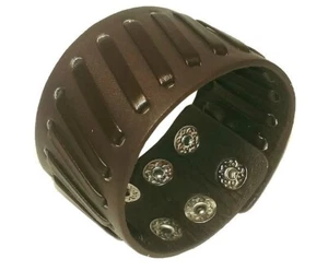 Pulsera pulsera ancha de cuero marrón oscuro longitud ajustable 1 1/2 pulgadas de ancho - Imagen 1 de 2