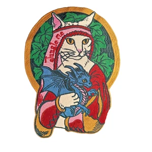 Parche grande bordado para coser gato con dragón 18 cm x 25 cm estilo medieval P044 - Imagen 1 de 3