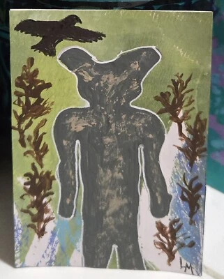 Pintura artística original ACEO efigie india hombre montículo cuernos Wisconsin halcón abstracto Foto 1 de 4