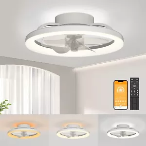 White Ceiling Fans with Lights: 16 inch Bladeless Modern Ceiling Fans - Picture 1 of 9