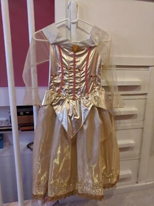Rare Disney Store - Sleeping Beauty Princess Aurora GOLD Costume Dress size 7/8 - Picture 1 of 6