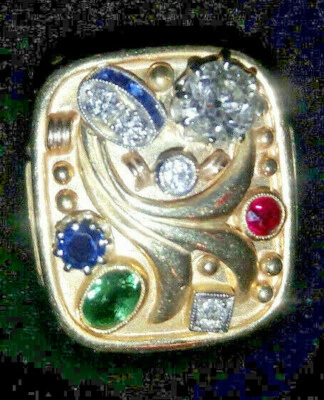 ART DÉCO Tutti Frutti "Gemüse" Cocktail Ring 14k 585 Gold 0.8 ct Diamonds - Bild 1 von 4