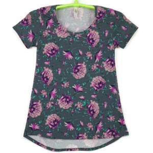 LuLaRoe Classic T Shirt Womens Top Tunic High Low Grey Pink Floral Size XXS USA - Picture 1 of 12