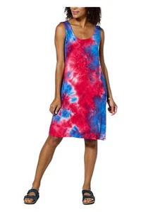 Nina Leonard Reversible Neckline Tie Dye Dress Deep Sea/Cherry Multi - Picture 1 of 2