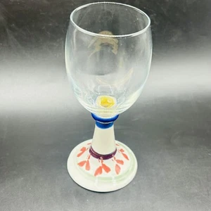 Kent Follette Pottery Wine Goblet Clear Glass Art Pottery Signed Hand Painted - Picture 1 of 8