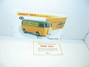 1 Card + Cert. Dinky Toys Atlas Repro Ref 25 B, Peugeot D3A Mazda Lamp - Picture 1 of 1