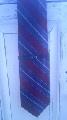 IZOD Men's Neck Tie Red Blue Gold Striped Wide Necktie - 100% Silk - Image 1 of 3