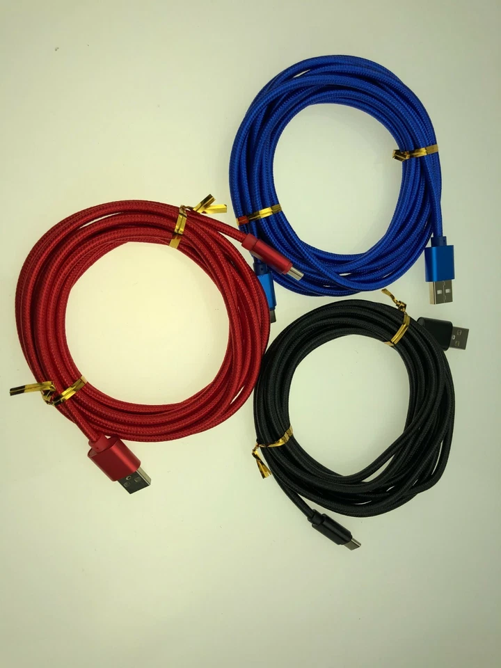 3-Pack 10ft Type-C to USB Nylon Braided Charging Cable Cord for Android Phones - Image 1 of 1