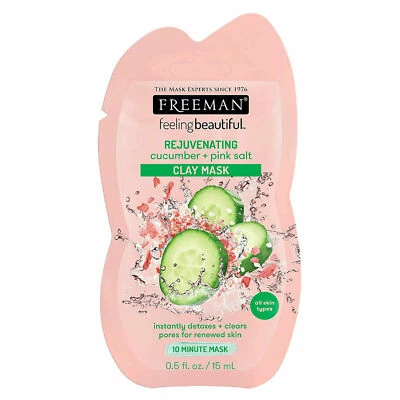 Freeman Rejuvenating Cucumber & Pink Salt Clay Mask Sachet - 15 ml New Shipping - Image 1 of 2