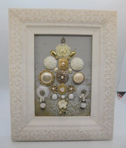 Modeschmuck Kunst gold & weiß gerahmt - Bild 1 von 7
