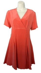 VTG. 1990s LAURA ASHLEY Silk Red V-neck Short Sleeve Fit &Flare Dress sz. 10 NEW - Picture 1 of 15