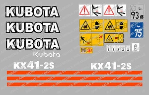 KUBOTA KX41-2S Mini Bagger Komplettes Aufkleber Set Mit Sicherheitswarnzeichen - Bild 1 von 1