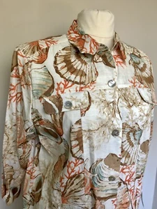 Blazer top cotone nuovo con etichette Alfred Dunner taglia 16 bottoni corallo conchiglie spiaggia beige $60 - Foto 1 di 9