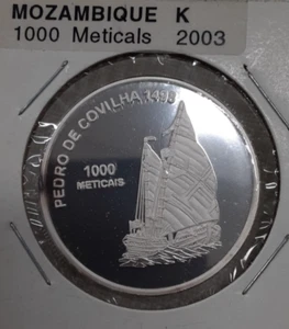 Moneda de plata 1000 Meticais 2003 Mozambique Pedro de Covilha gema prueba - Imagen 1 de 2