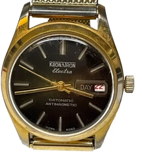 Kronatron Electra 1 Jewel Datomatic Antimagnetic Day/Date Watch Working IS301 - Picture 1 of 11