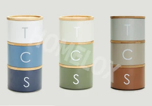 Stacking Metal Canisters Tea Coffee Sugar with Bamboo Lid Space Saving Stackable - Picture 1 of 11